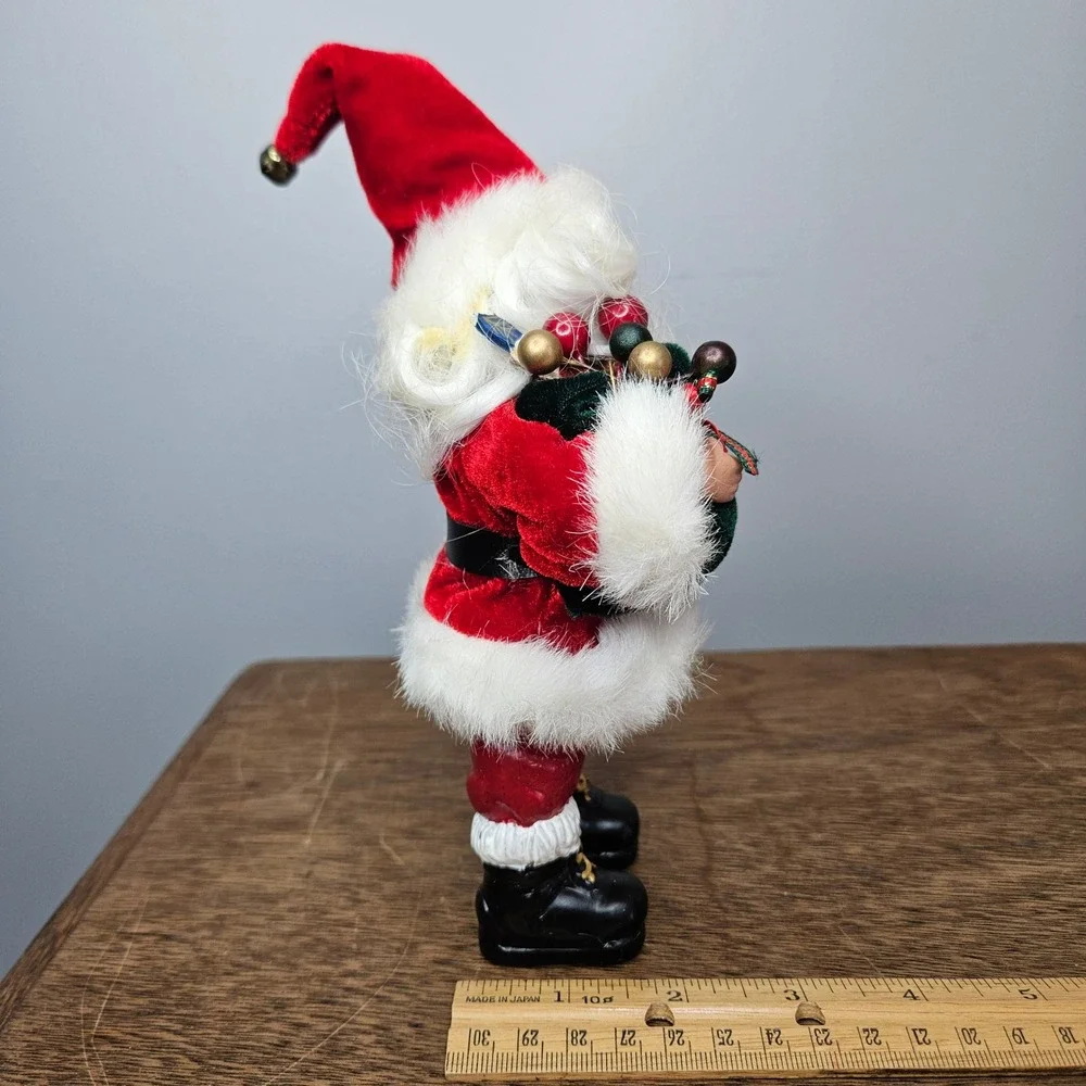 Santa Claus Figurine Porcelin Face Red Velvet‎ Suit Fur Trim Jingle Bell 7